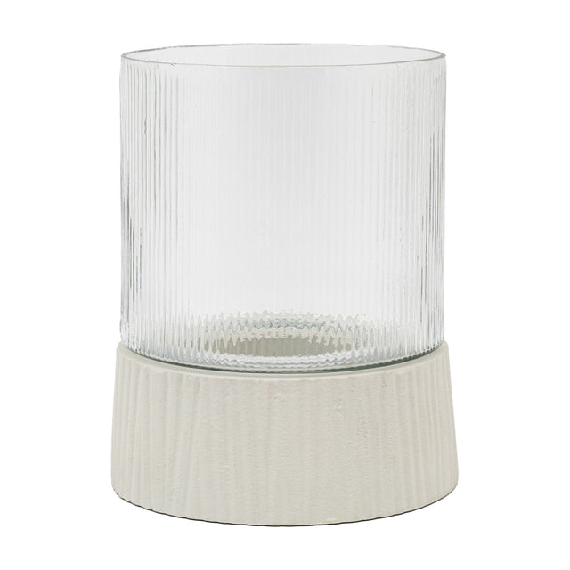 Zahara Ribbed Glass Hurricane Candle Holder – Cream