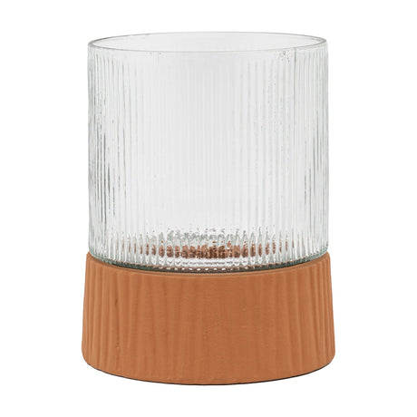 Zahara Ribbed Hurricane Candle Holder – Terracotta
