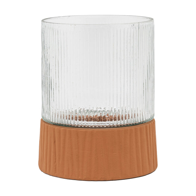 Zahara Ribbed Hurricane Candle Holder – Terracotta