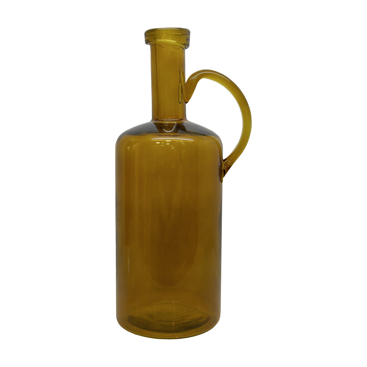 Handblown Glass Bottle Vase with Handle – Amber
