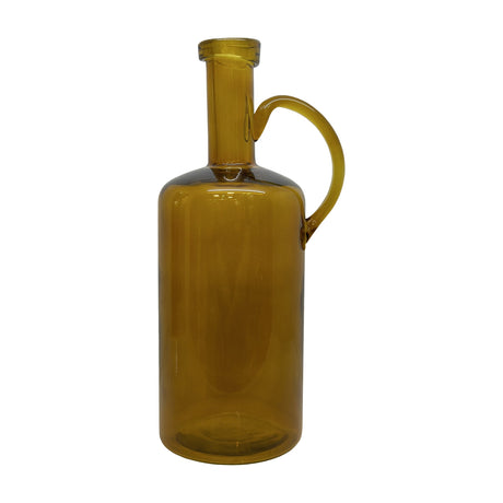 Handblown Glass Bottle Vase with Handle – Amber