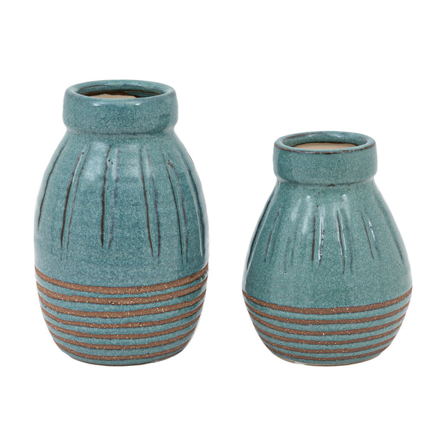 Southwold Ribbed Ceramic Vase Set of 2 – Teal