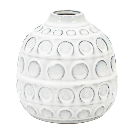 Gallery Direct Kusvane rounded off-white ceramic vase with raised circular dot bands and narrow neck, shown on a plain white background.