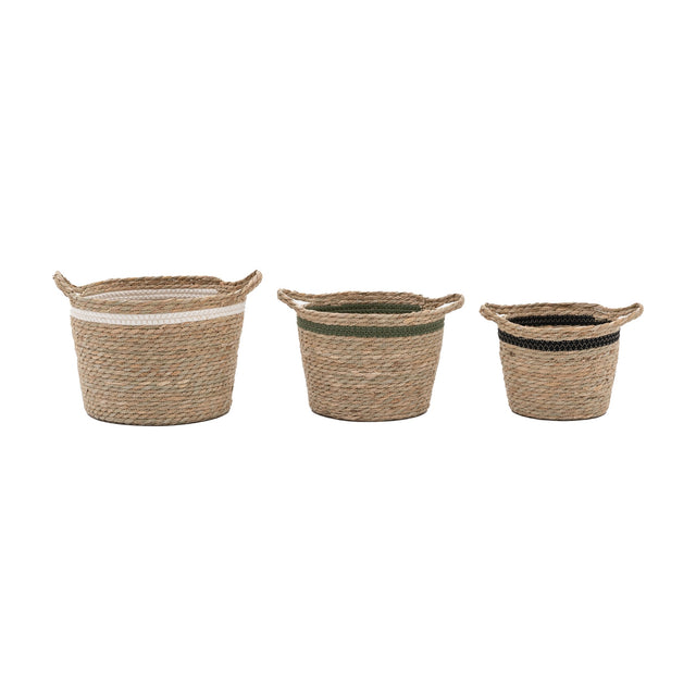 Woven Seagrass Storage Baskets with Handles Set of 3 – Natural