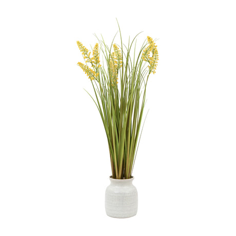 Artificial Potted Grass with Yellow Wildflower – Green