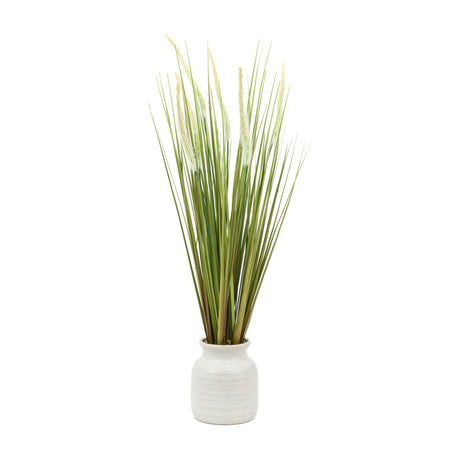 Artificial Potted Grass with Feathered Wildflower – Green