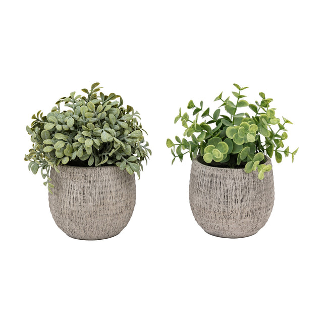 Artificial Potted Plants with Scratch Ceramic Pots Set of 2 – Green
