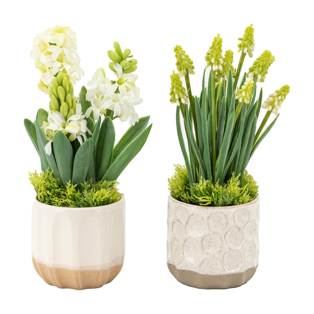 Artificial Spring Hyacinth & Muscari in Ceramic Pots Set of 2 – Green