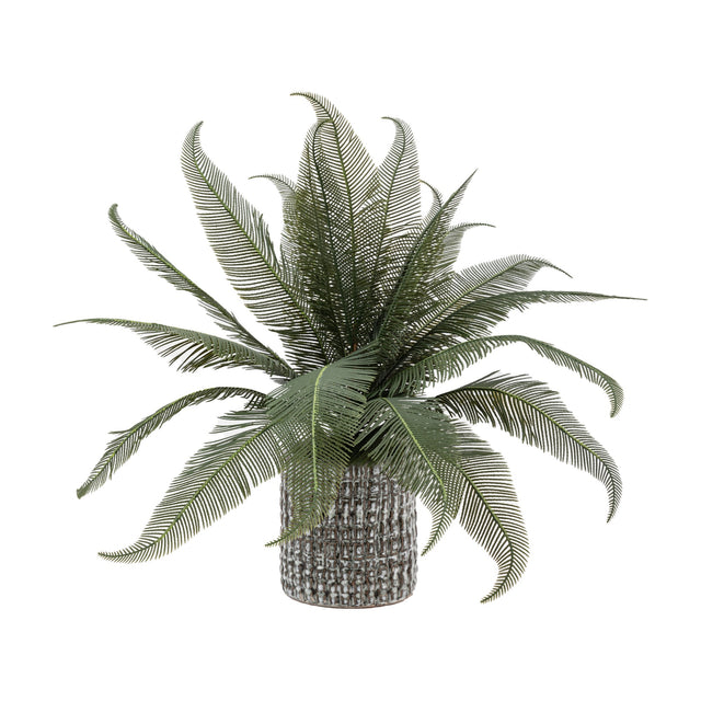 Artificial Wide Fern in Concrete-Effect Pot – Green