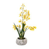 Artificial Oncidium Orchid in Ribbed Ceramic Pot