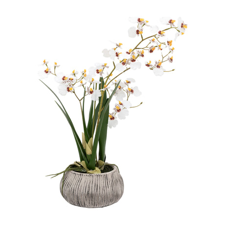 Artificial Oncidium Orchid in Ribbed Ceramic Pot
