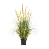 Artificial Potted Grass with Cattail Seed Heads – Green