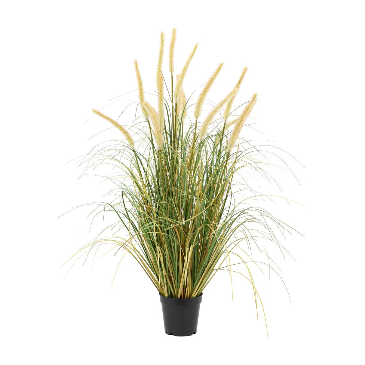 Artificial Potted Grass with Cattail Seed Heads – Green