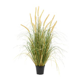 Artificial Potted Grass with Cattail Seed Heads – Green