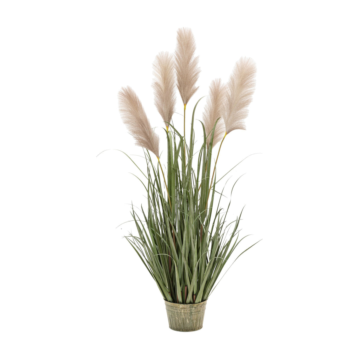 Artificial Potted Grass with Pampas Seed Heads – Green