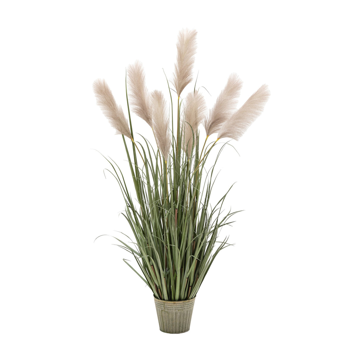 Artificial Potted Grass with Pampas Seed Heads – Green