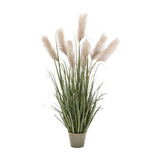 Artificial Potted Grass with Pampas Seed Heads – Green