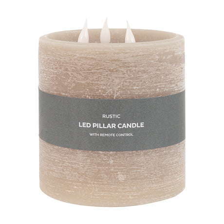 Rustic LED Pillar Candle 3 Wick with Remote Control