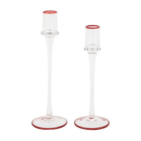 Glass Candle Sticks Set of 2 – Red