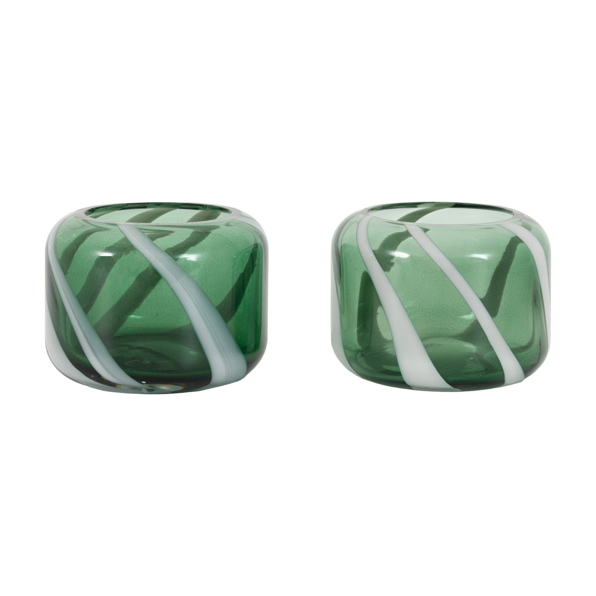 Candy Stripe Glass Tealight Holders Set of 2 – Green
