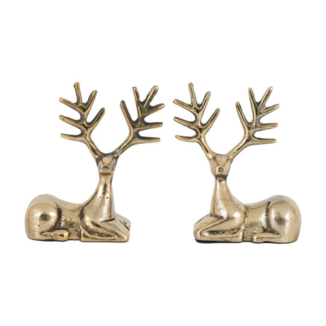 Stag Sitting Figurine Set of 2 – Antique Gold