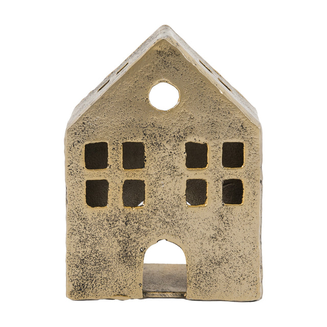 House Tealight Holder – Antique Gold