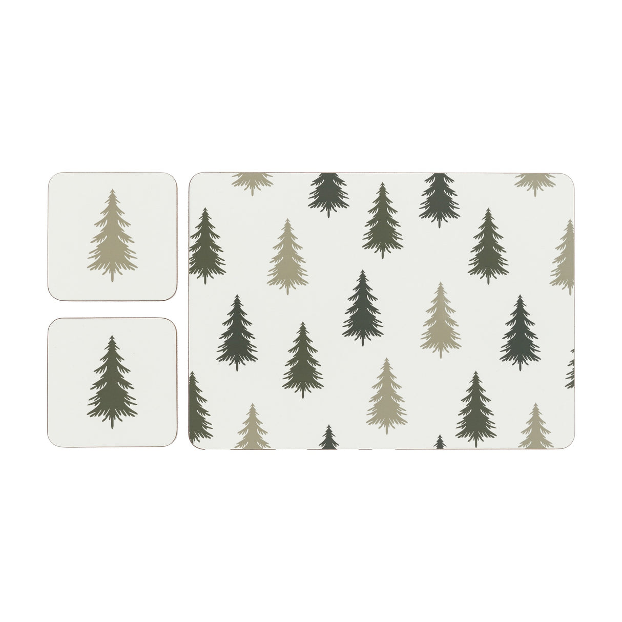 Woodland Trees Placemat & Coaster Set – Green