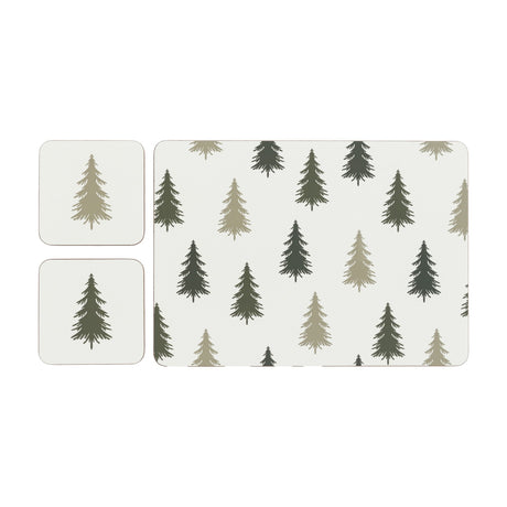 Woodland Trees Placemat & Coaster Set – Green