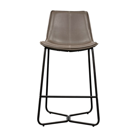 Gallery Direct Hawvenne bar stool in grey PU faux leather with curved shell seat, contrast stitching, and black iron sled base with footrest.
