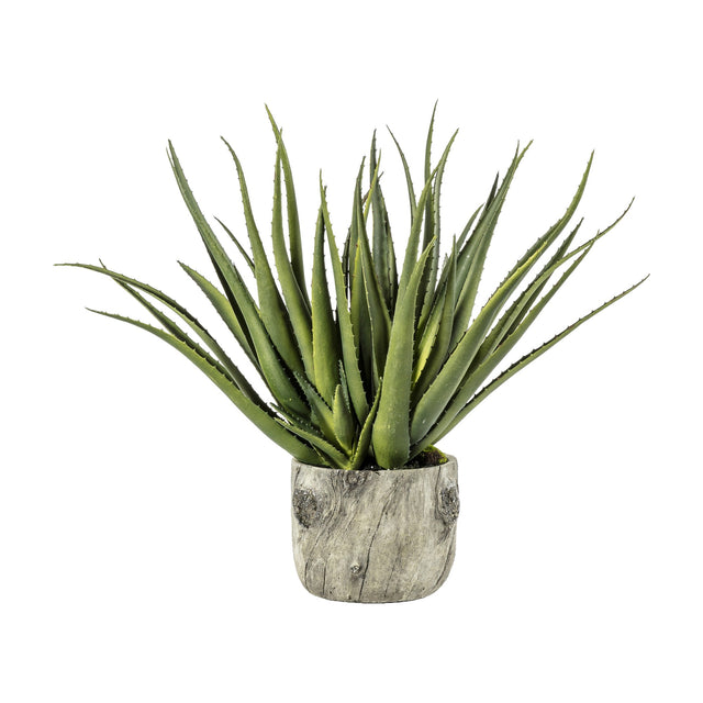 Artificial Aloe Plant with Bark Effect Pot – Green