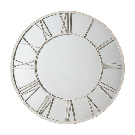 Longfield Clock-Style Round Mirror – Distressed White