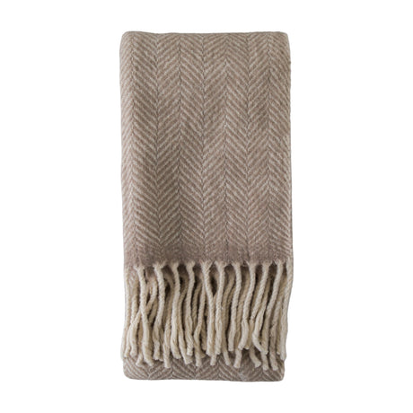 Wool Herringbone Throw with Fringe