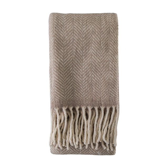 Wool Herringbone Throw with Fringe