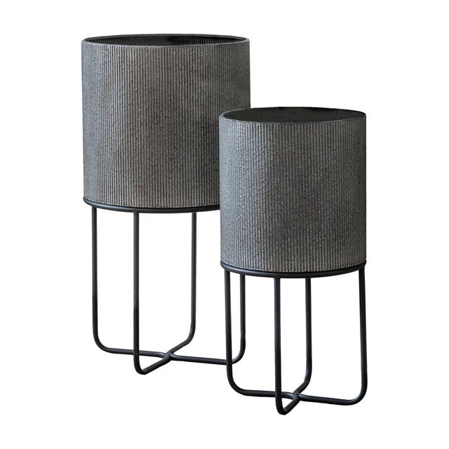 Eda Ribbed Metal Planters on Stands Set of 2
