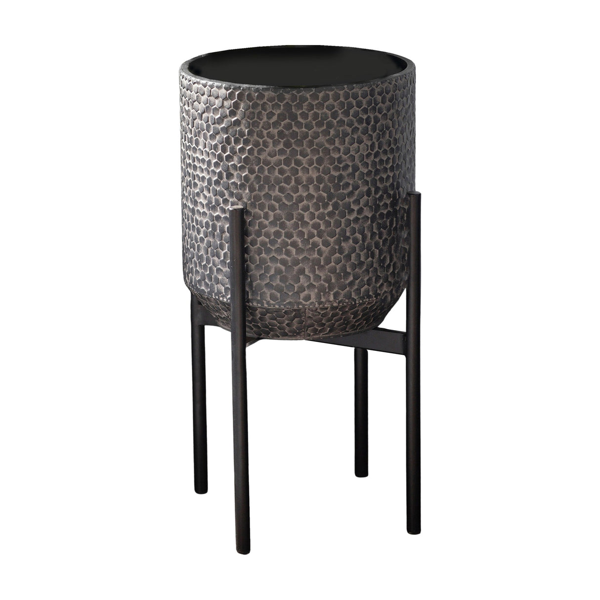 Anders Honeycomb Metal Planter with Stand – Black