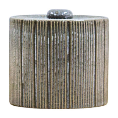 Gallery Direct Estvane ribbed ceramic lidded jar in grey speckled glaze with fluted body and small rounded knob on the fitted lid.