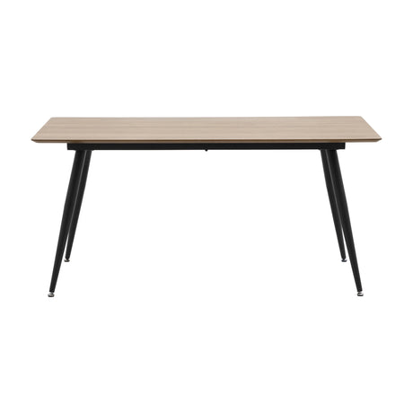 Gallery Direct Astvane Dining Table with rectangular oak veneer top and tapered matt black iron legs, shown on a plain white background.