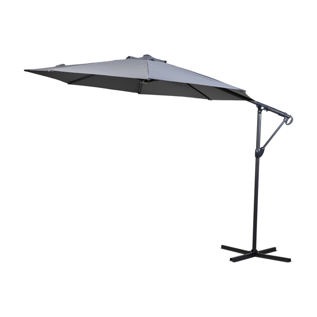 Gallery Direct Vazvane 3m cantilever parasol with grey polyester canopy, dark powder-coated side pole and cross-shaped base on a white background.