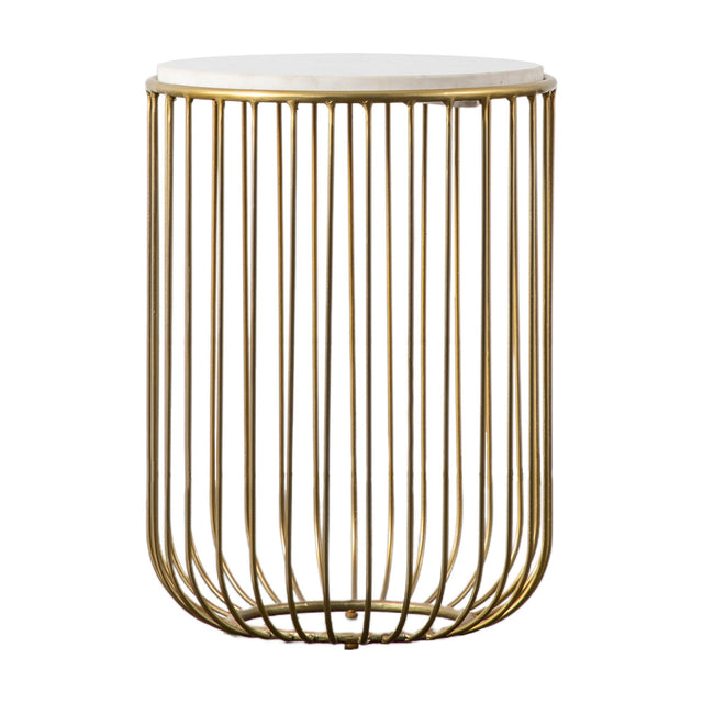 Riley Cage Side Table with Marble Top – Gold