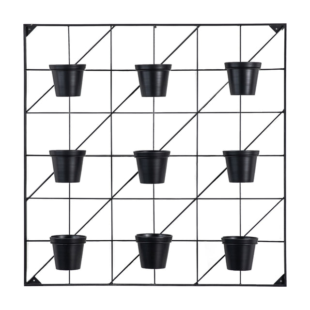 Carlos Wall-Mounted Grid Planter with 9 Pots – Black