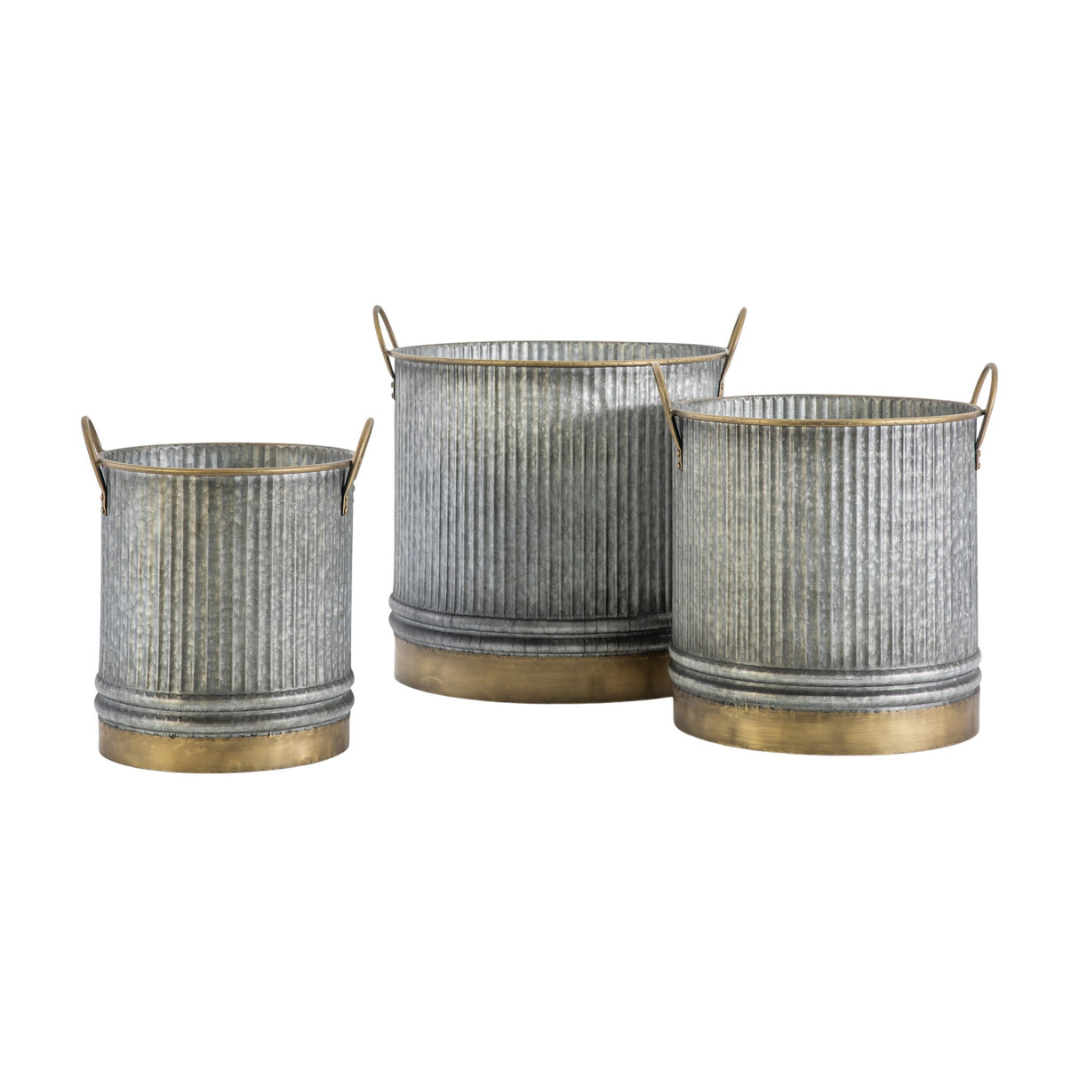 Sylvie Ribbed Metal Planters Set of 3 – Grey