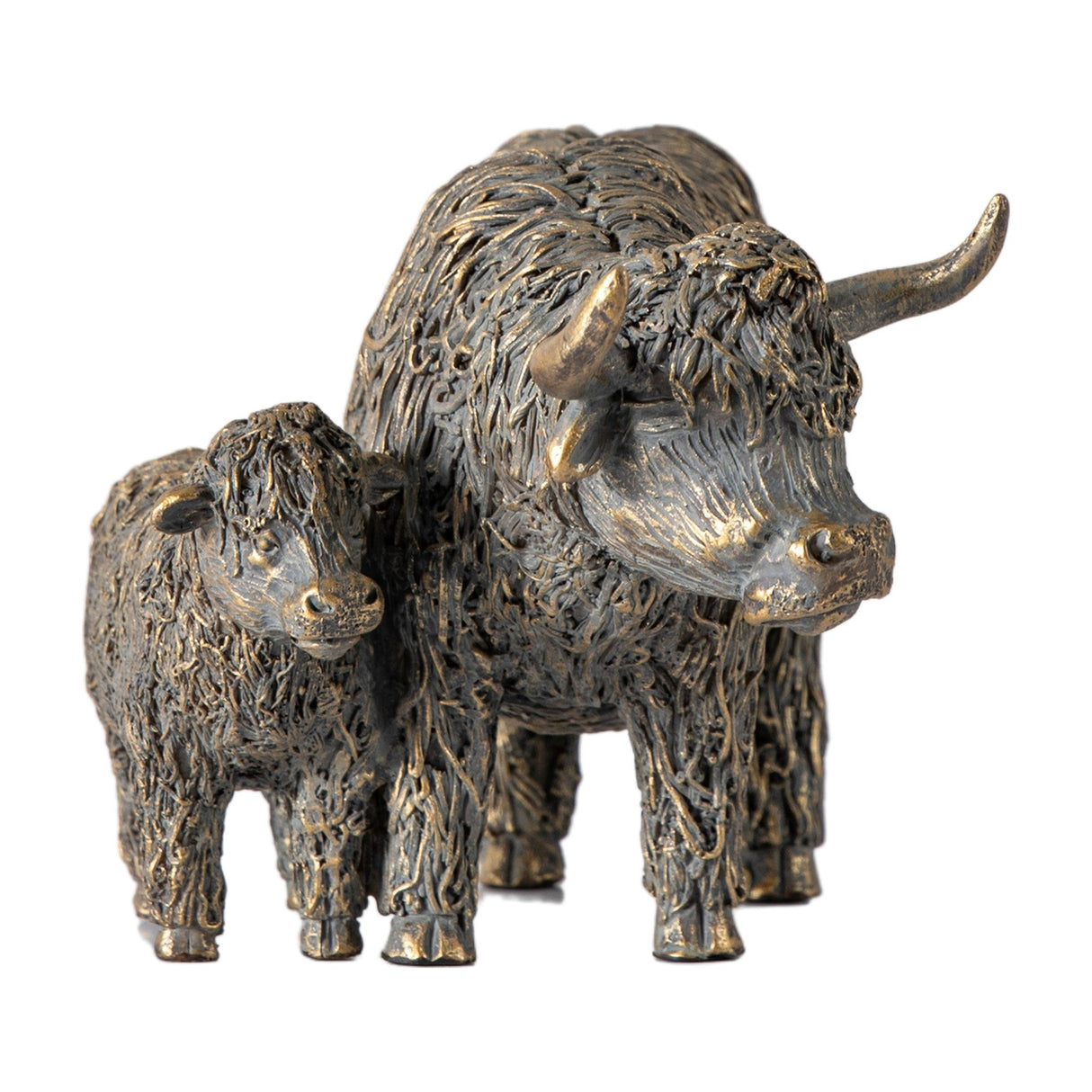 Highland Cow Mum & Calf Sculpture – Bronze
