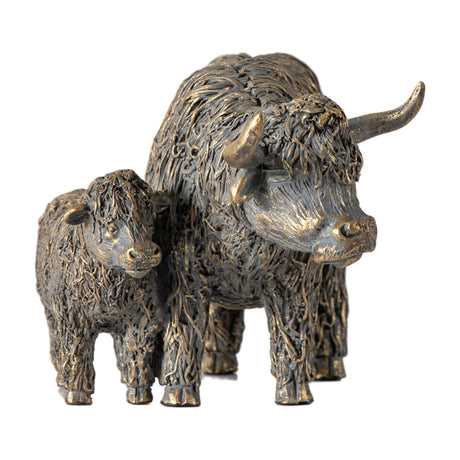 Highland Cow Mum & Calf Sculpture – Bronze
