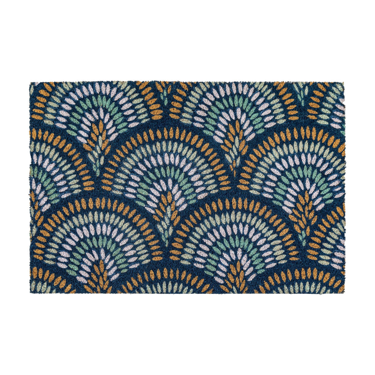 Ikat Peacock Coir Doormat – Navy