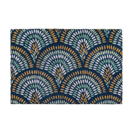 Ikat Peacock Coir Doormat – Navy