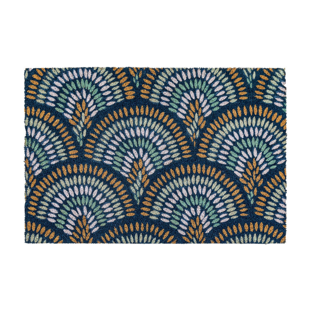 Ikat Peacock Coir Doormat – Navy