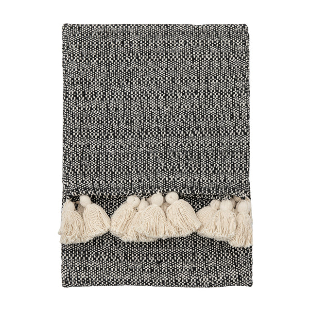 Woven Tasselled Throw – Black
