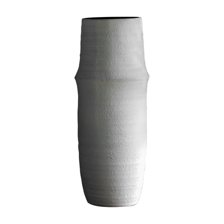 Gallery Direct Larvorne tall tapered terracotta floor vase in textured off-white with a pinched waist, shown against a plain white background.