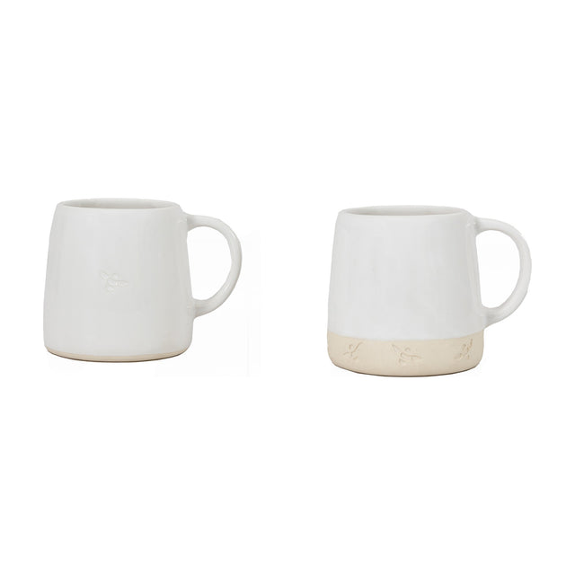 Bee Stoneware Mugs Set of 2 – White