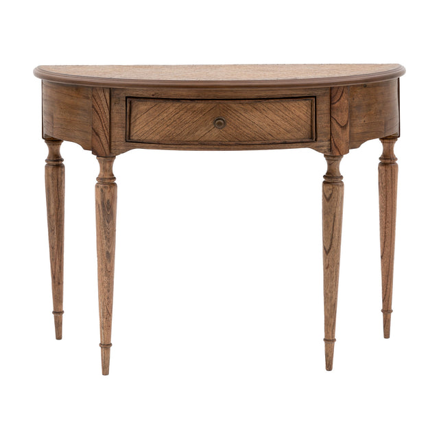 Highgrove Demi Lune Console Table with Drawer – Natural Wood